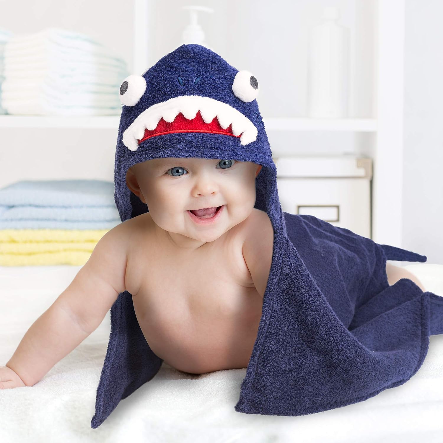 Detalle de All Kids United Cape de Bain Bébé à Capuche Requin — 100% coton Oeko-Tex