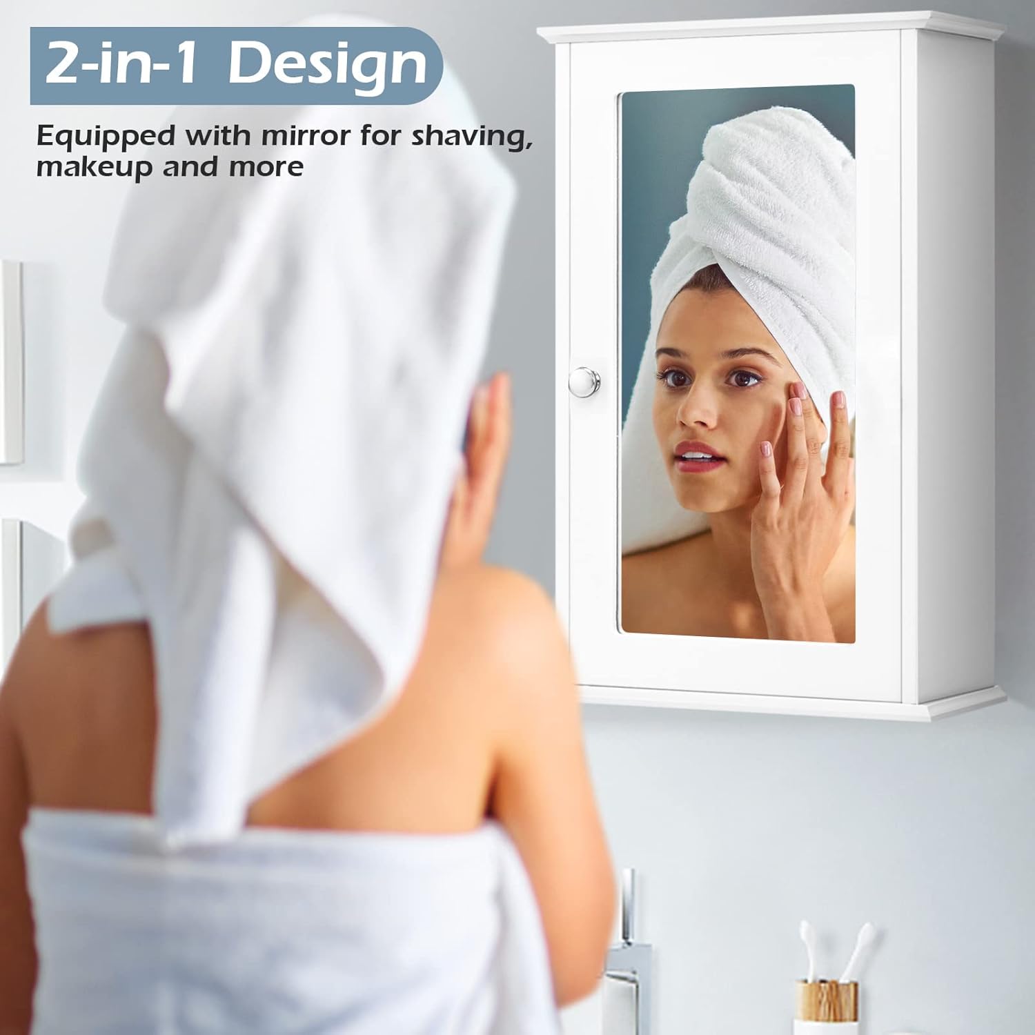 Detalle 1 de LIFEZEAL Armoire de Salle de Bain avec Miroir 34 x 15 x 53 cm – Blanc