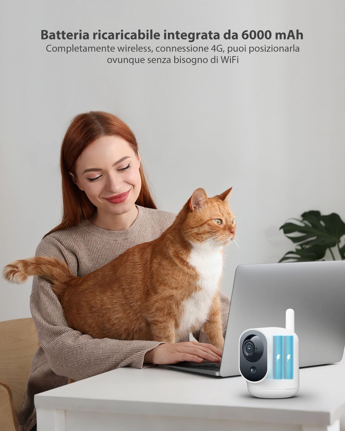 Detalle 2 de COCOCAM 4G Telecamera interna 2K con SIM, batteria 6000mAh