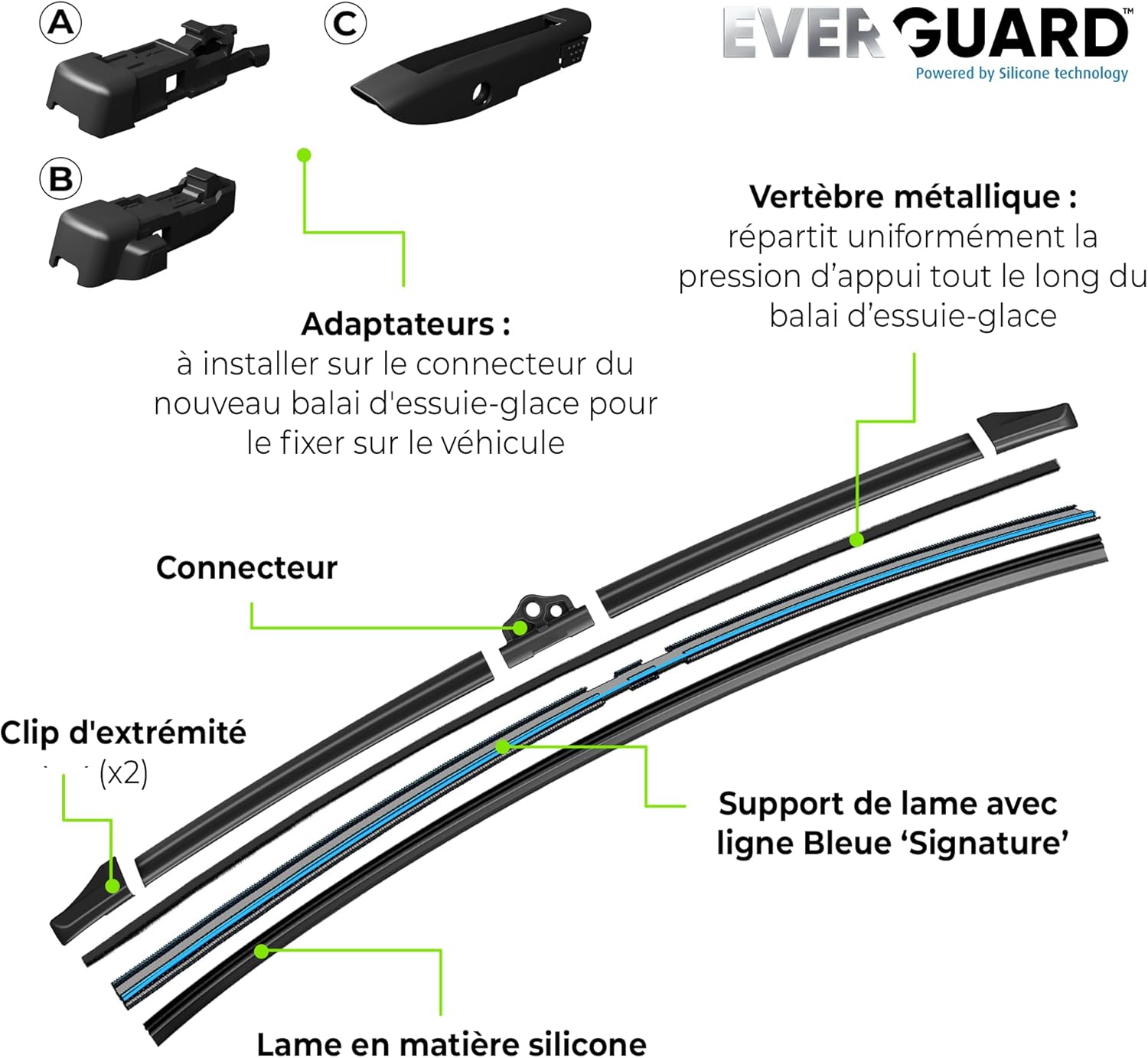 Thumbnail 2 de Valeo EverGuard VSK10 – Kit de 2 balais d’essuie-glace plats en silicone 550 mm et 450 mm