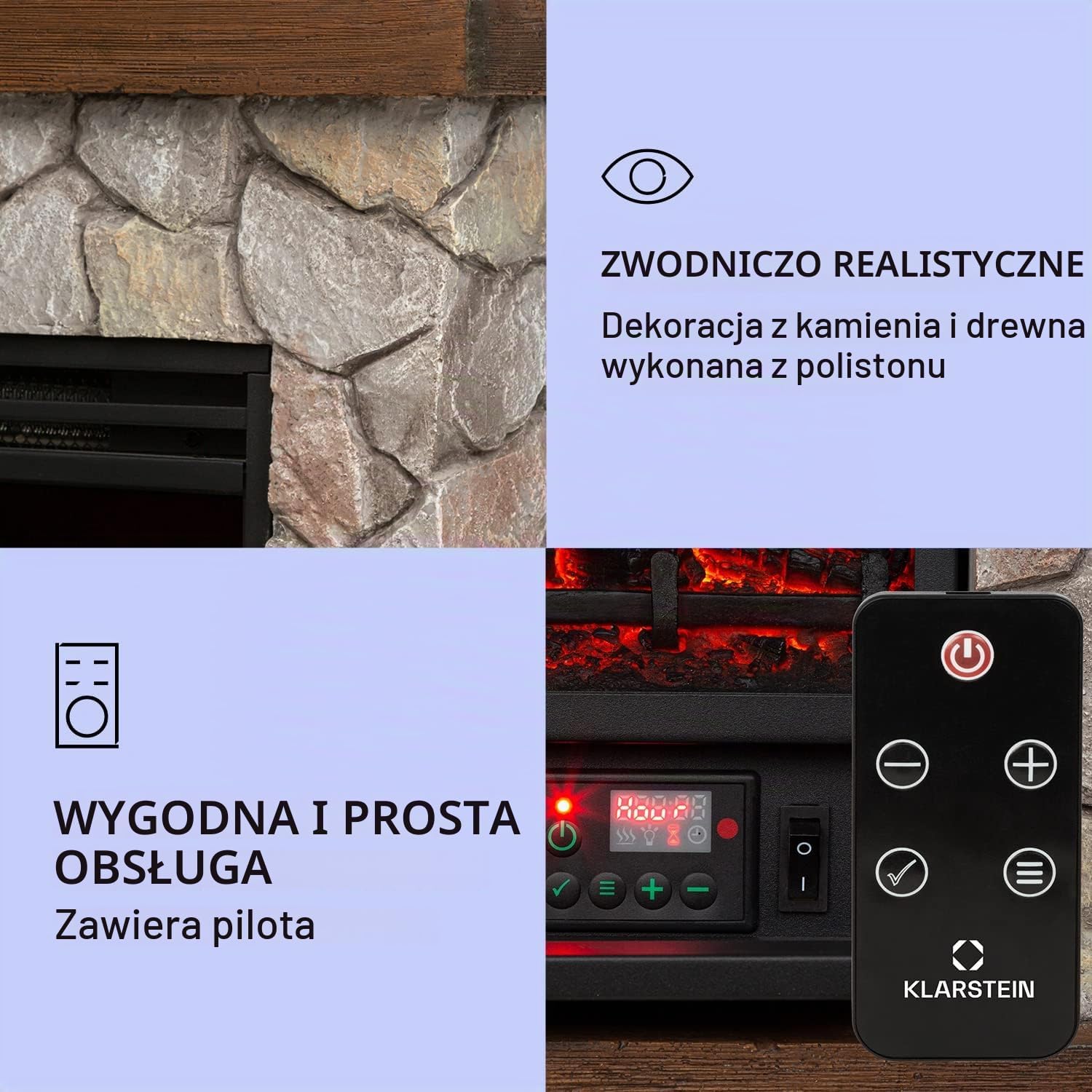 Detalle 2 de Klarstein Lienz FP6-Kaprun-ST – kominek elektryczny LED 1800 W z pilotem