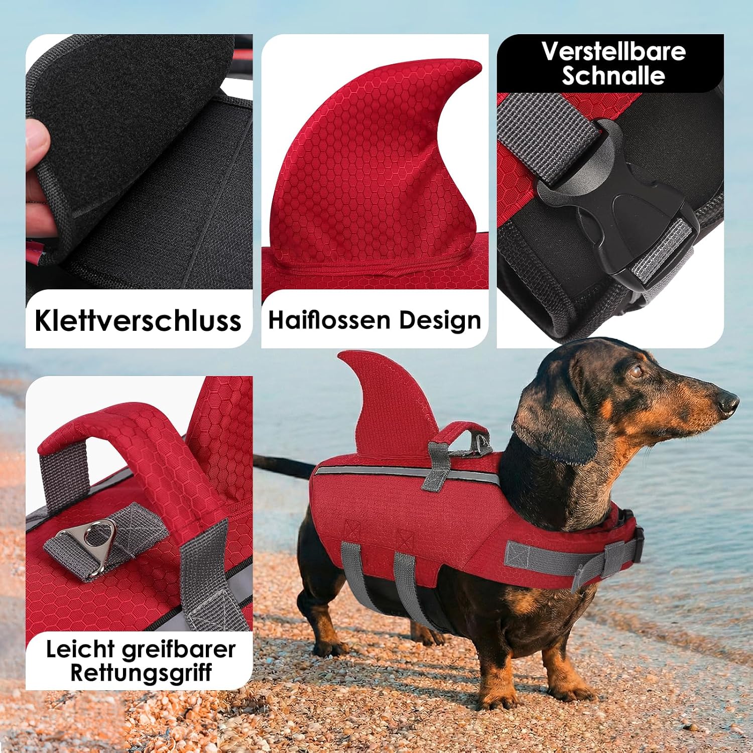 Detalle de AOFITEE Gilet de Sauvetage pour Chien avec Nageoire – Réglable pour Petits et Moyens