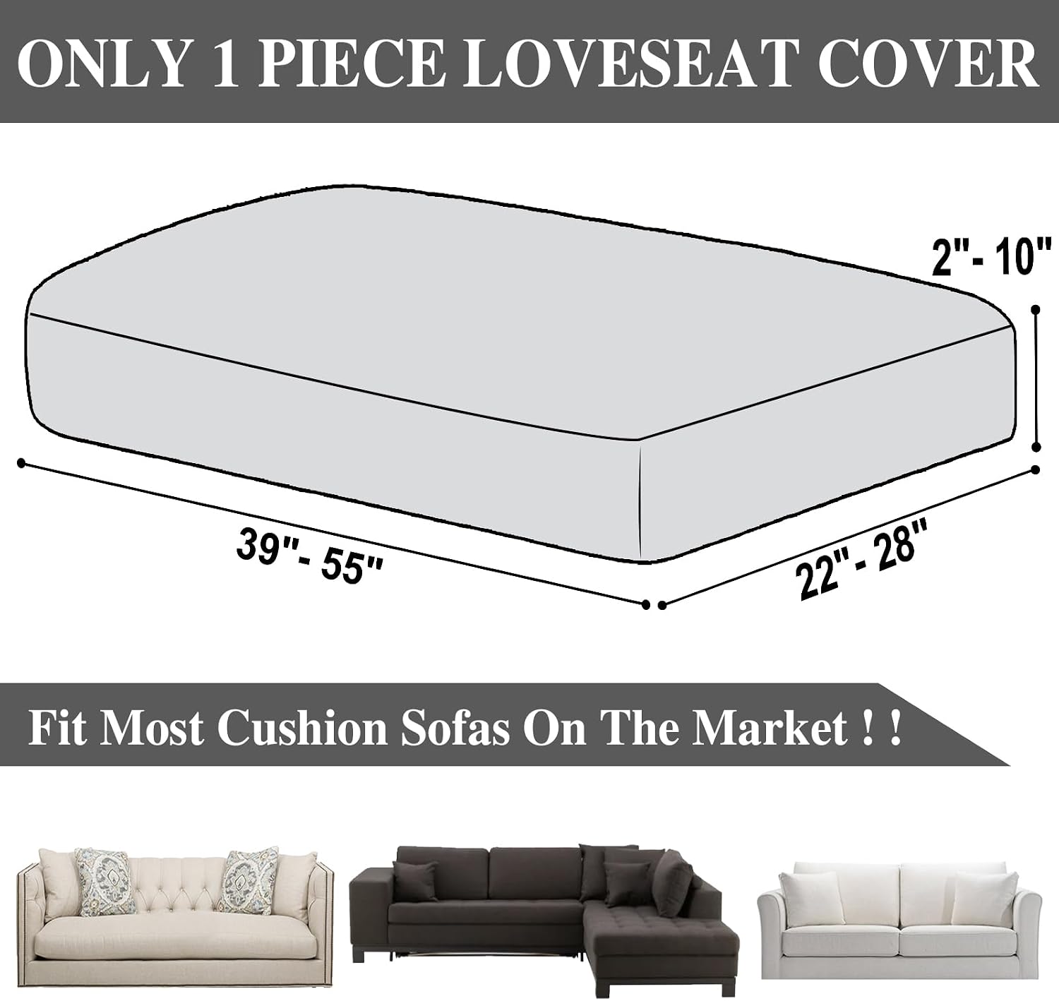 Thumbnail 5 de LA MEACK Stretch Loveseat Cover, Light Gray, Washable Polyester-Spandex