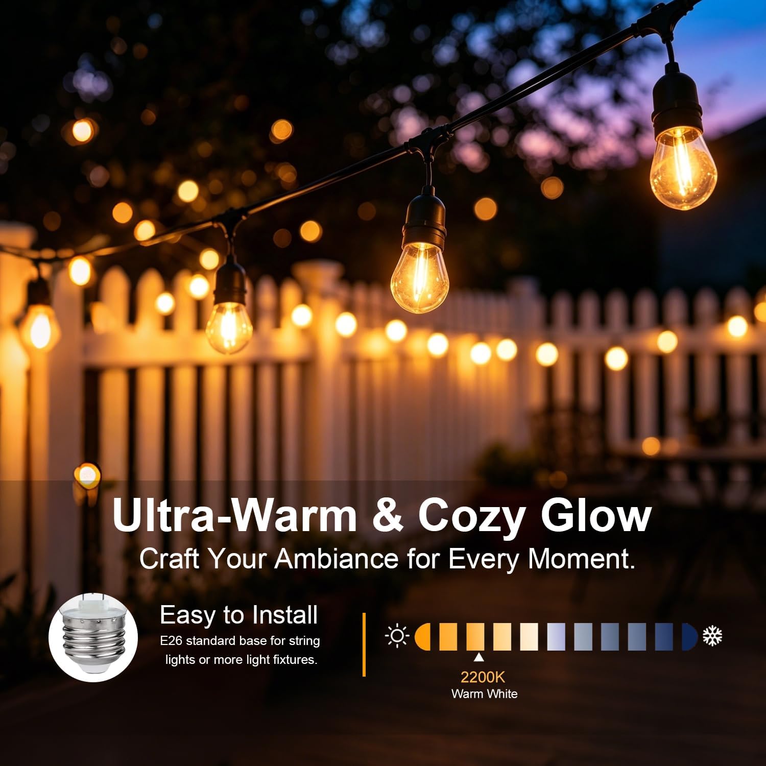 Detalle 1 de Austin Coast S14 LED Bulbs, 1W Warm White 2200K, E26, 15-Pack
