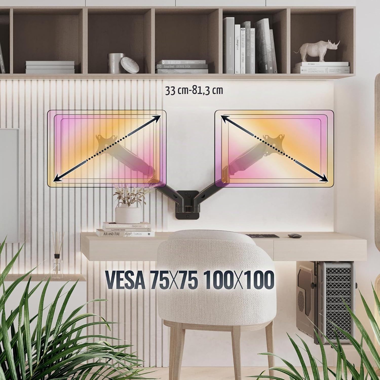 Detalle de RICOO S4711, podwójny uchwyt ścienny do monitorów 17–24", VESA, sprężyna gazowa