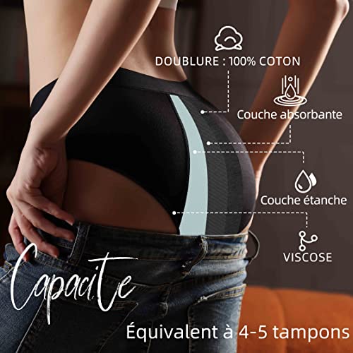 Detalle de FOTOOL Culotte menstruelle absorbante en coton – Pack 3 (L), 4 tampons équivalents, Lavable