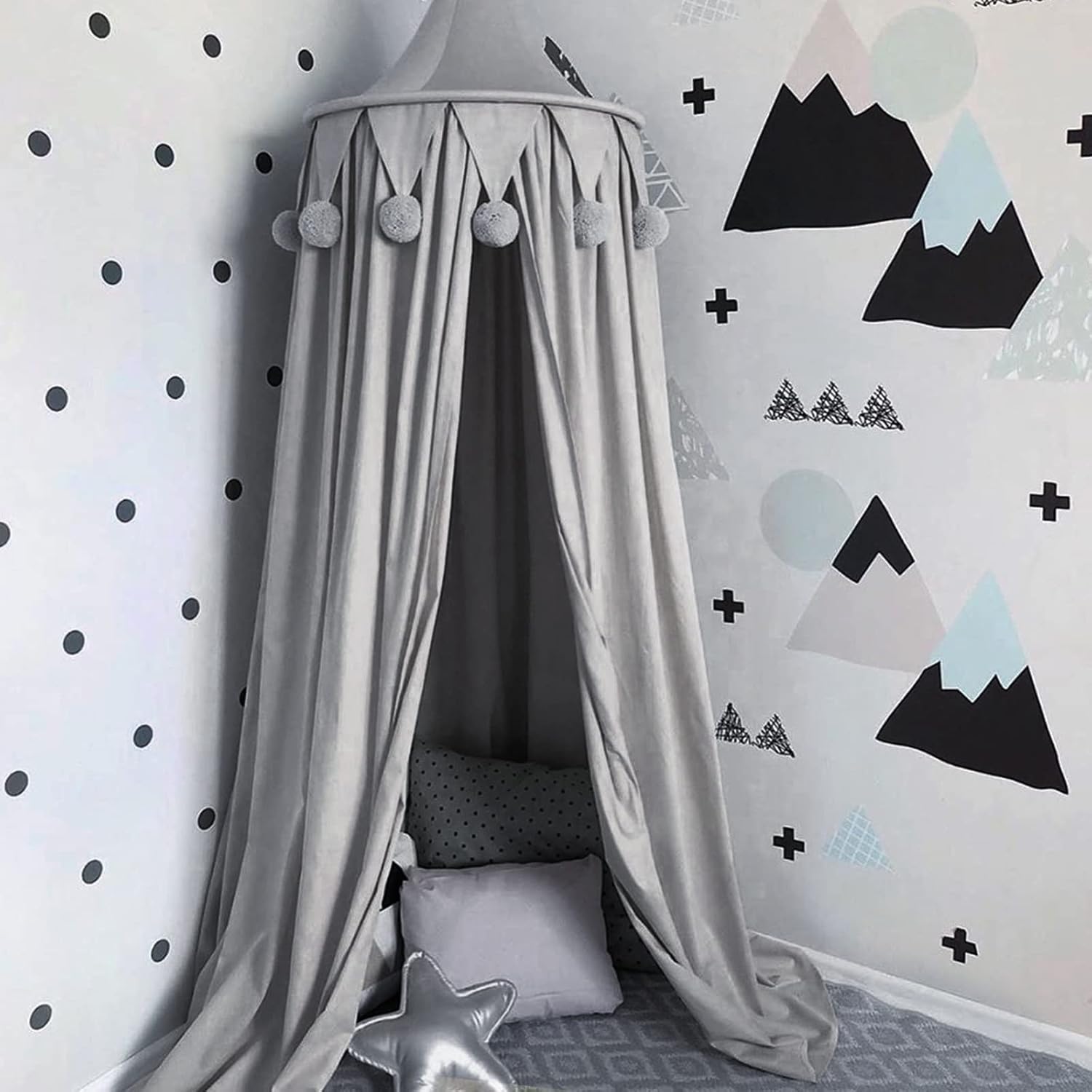 Thumbnail 2 de Dyna-Living Children’s Bed Canopy (Round Dome Hanging Curtain) – Grey