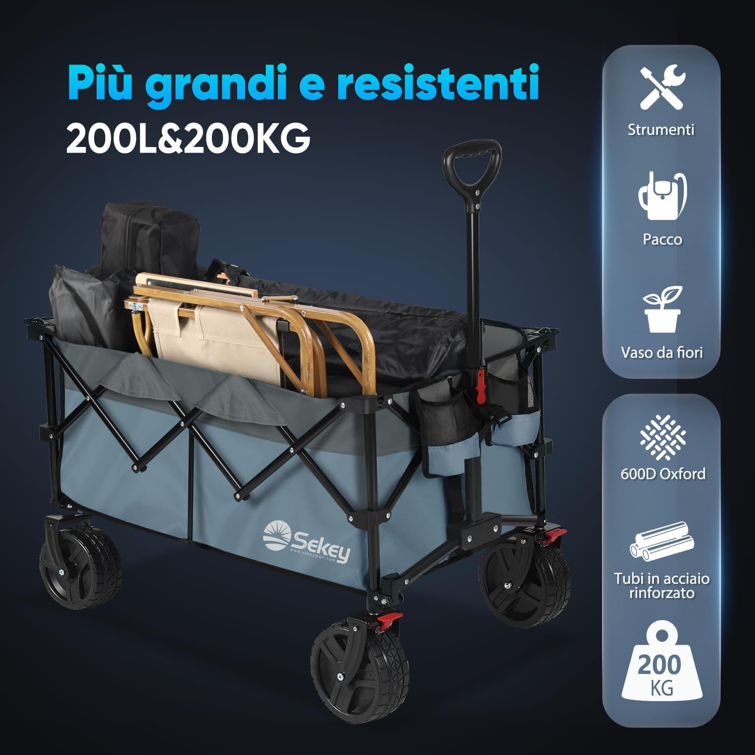 Detalle 2 de Sekey XXL Plus Carrello Spiaggia 200L 150kg