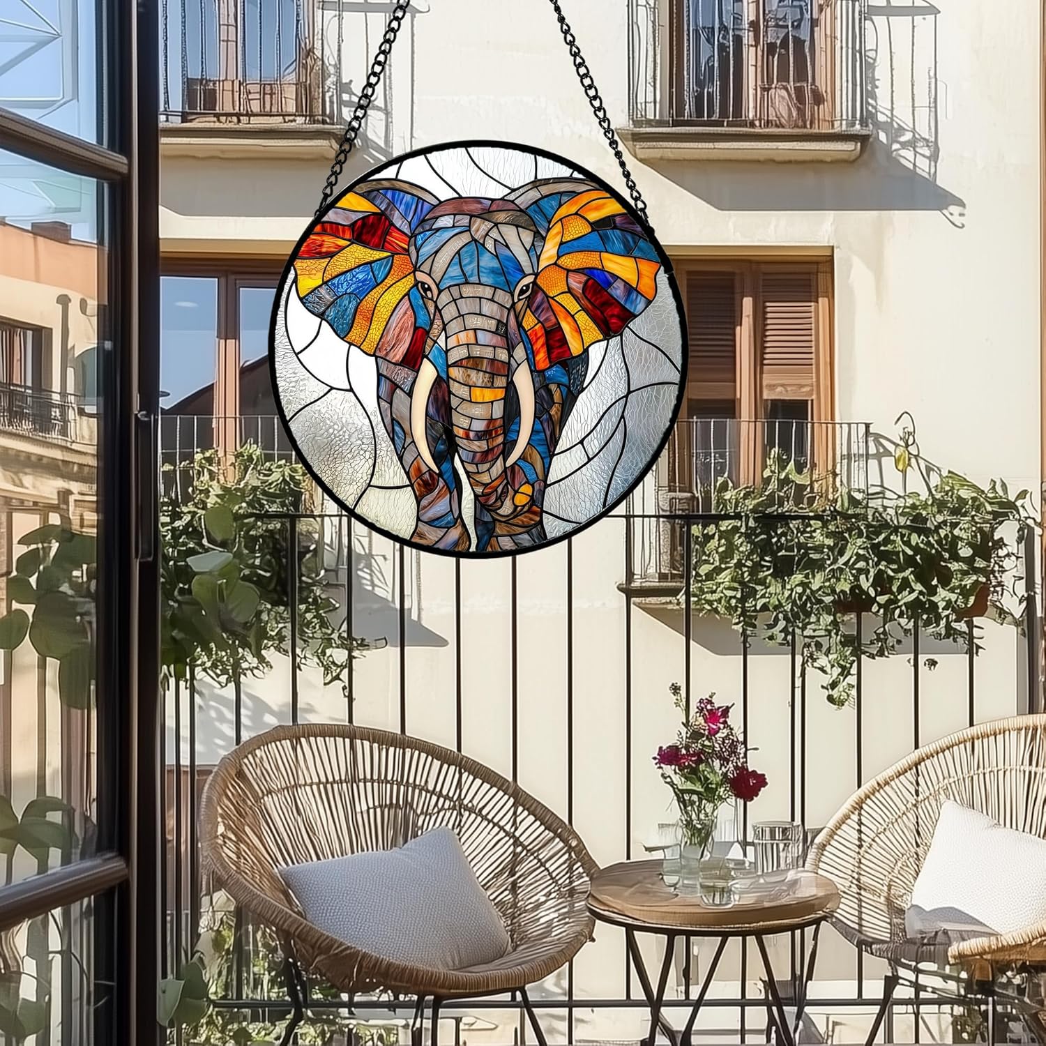 Detalle 2 de AMDERVEN Elephant Glass Sun Catcher, 7.8-Inch Window Hanging
