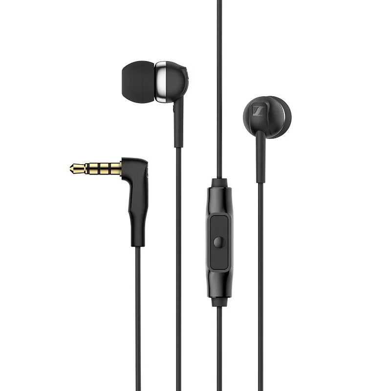 Detalle de Sennheiser CX 80S, auriculares negros con mando y tres tamaños de almohadillas