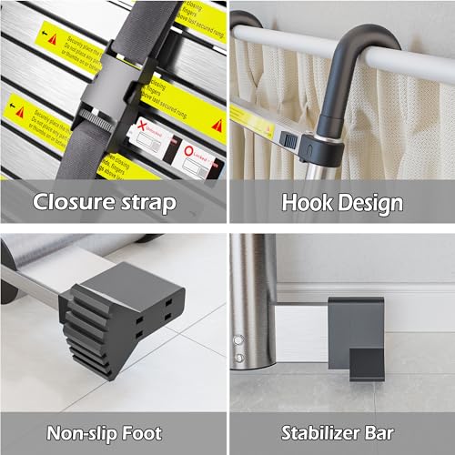 Thumbnail 6 de MYHMCT Telescopic Ladder 3.8M Aluminium Loft Ladder with Hooks
