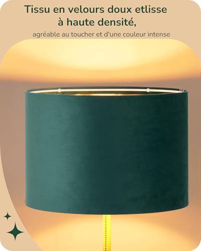 Detalle de EDISHINE Lampadaire Salon – Abat-jour velours vert & doré, LED 6W E27