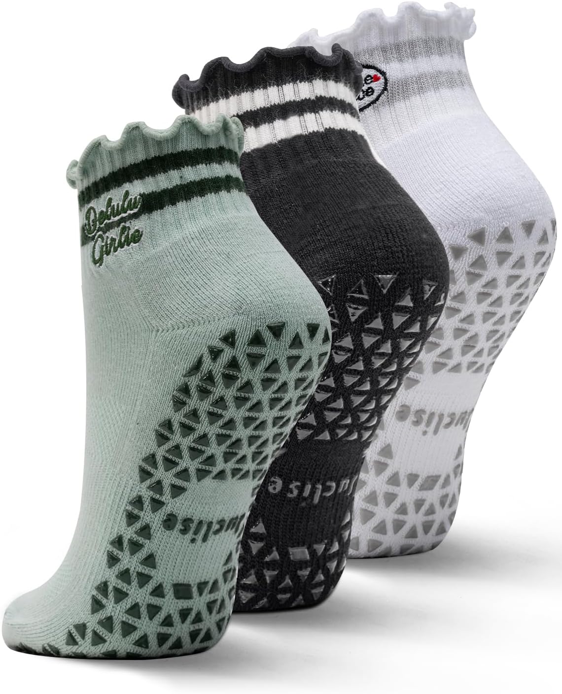 Detalle de Juclise Pilates Socken Damen – rutschfeste Bio-Baumwolle mit Rüschen und Stil für Yoga, Ballet & Fitness