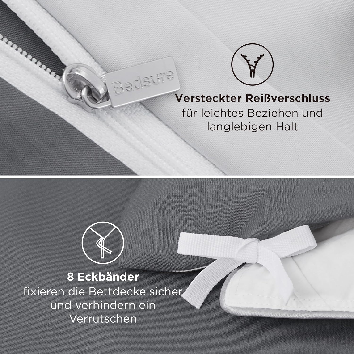 Thumbnail 2 de BEDSURE Bettwäsche 200x220 3-teilig Grau/Anthrazit – 200x220 Bettbezug + 2 Kissenbezüge (80x80) | OEKO-TEX
