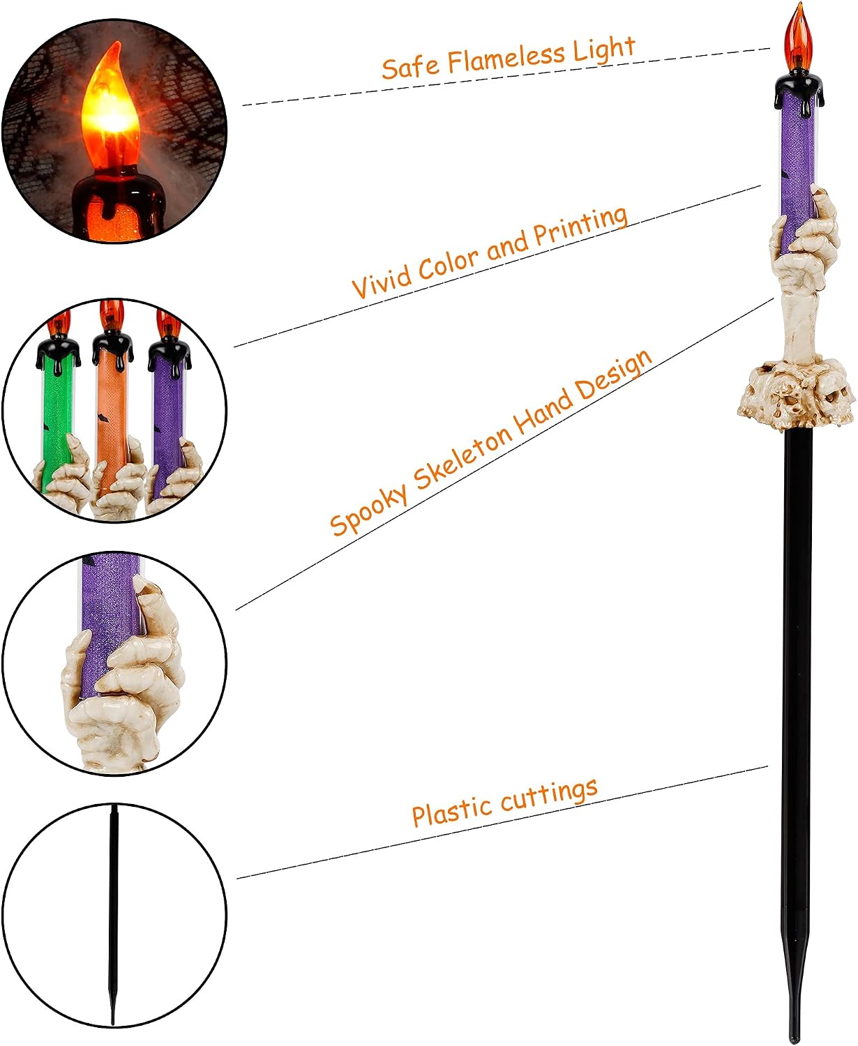 Detalle 2 de LJLNION Halloween Candle Lights, 5-Pack with Skeleton Hands and Warm White LEDs