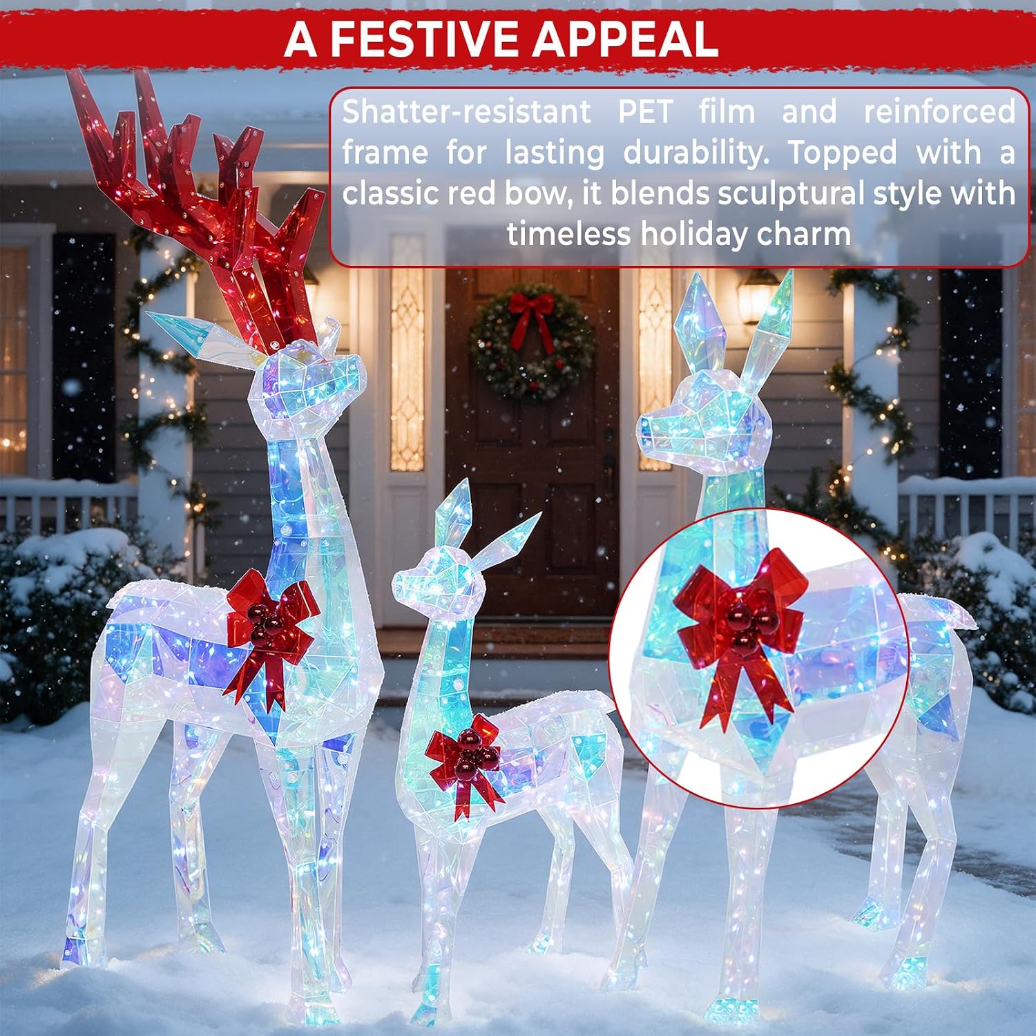Detalle 2 de Hykolity Lighted Christmas Reindeer Set, 3-Piece