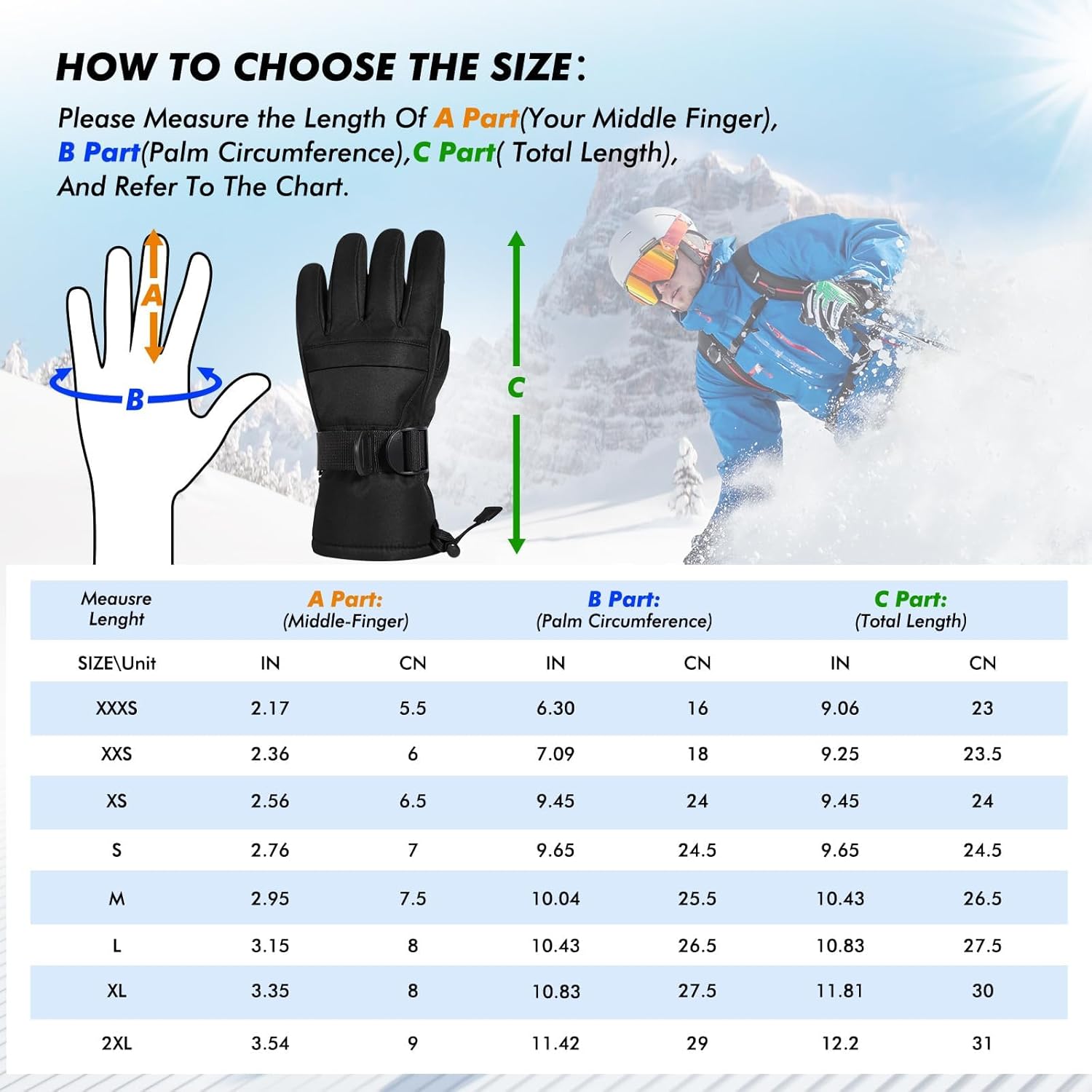 Thumbnail 5 de Pnosnesy Ski Gloves waterproof, unisex ski gloves