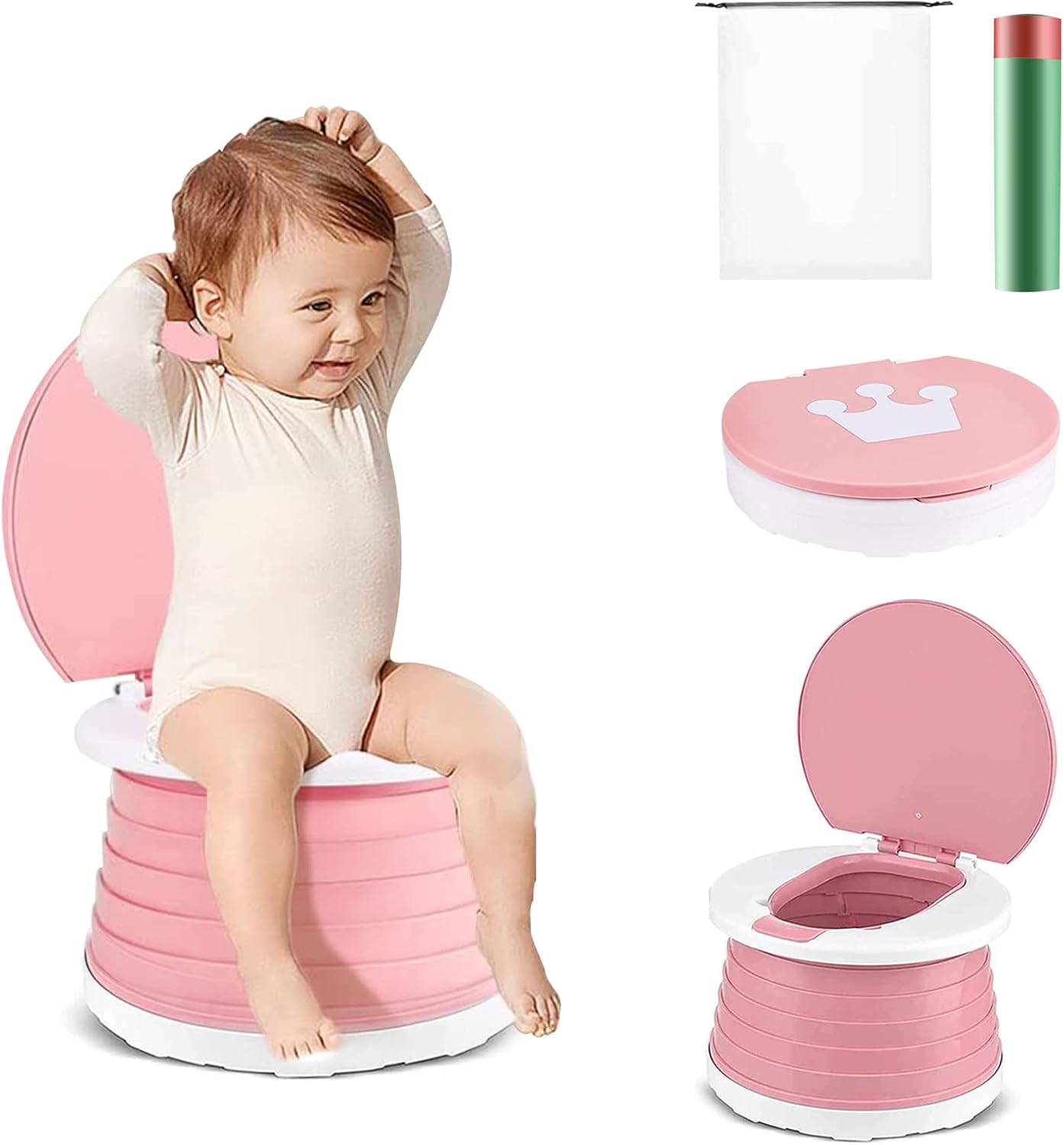 Travel Potty Portable Potty Folding Potty for Toddlers (Pink) – Compact Travel Seat for Car, Indoor and Outdoor Use