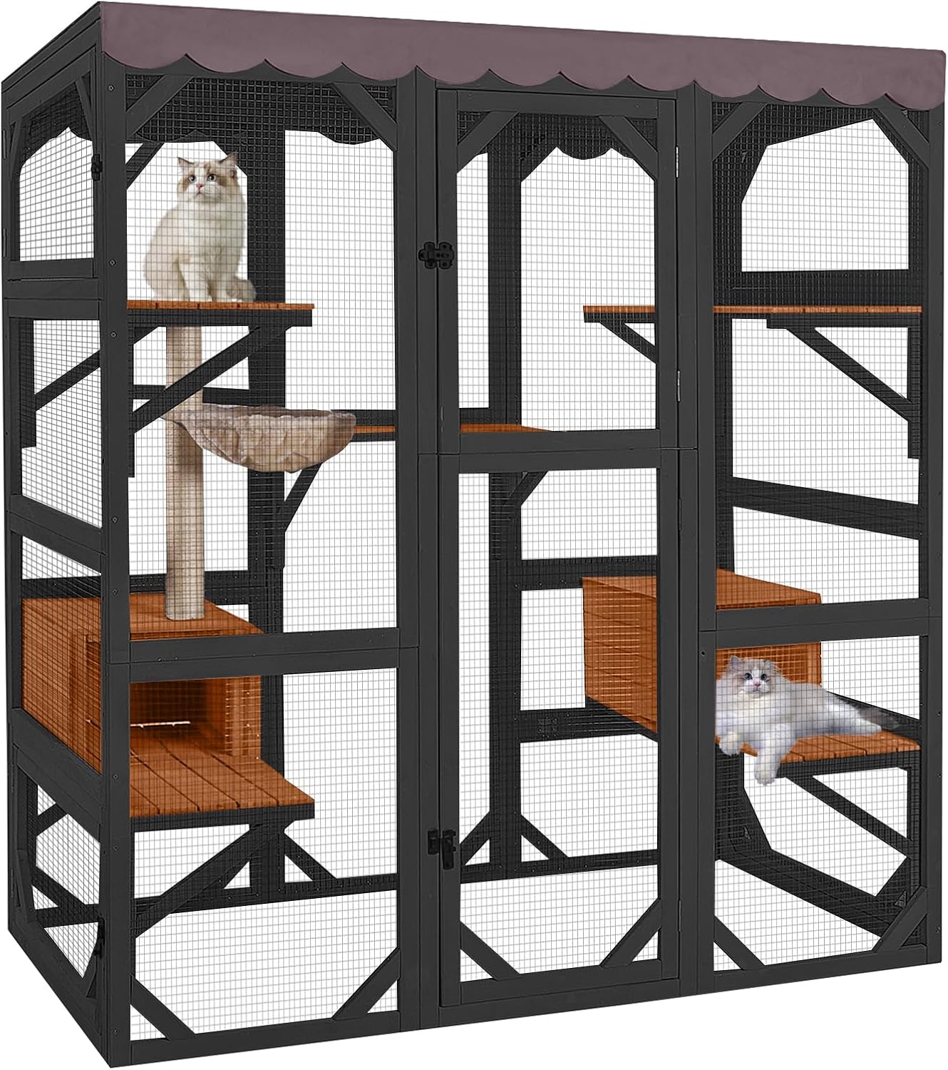 Detalle de Aivituvin AIR37-M-B Outdoor Catio with 7 Platforms, Hammock and Tarp Roof