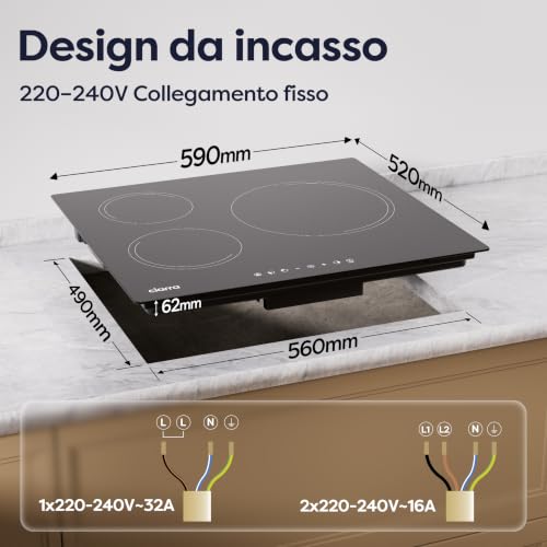 Detalle 2 de CIARRA CABBIH3-E piano cottura a induzione da incasso, 3 zone, 60 cm