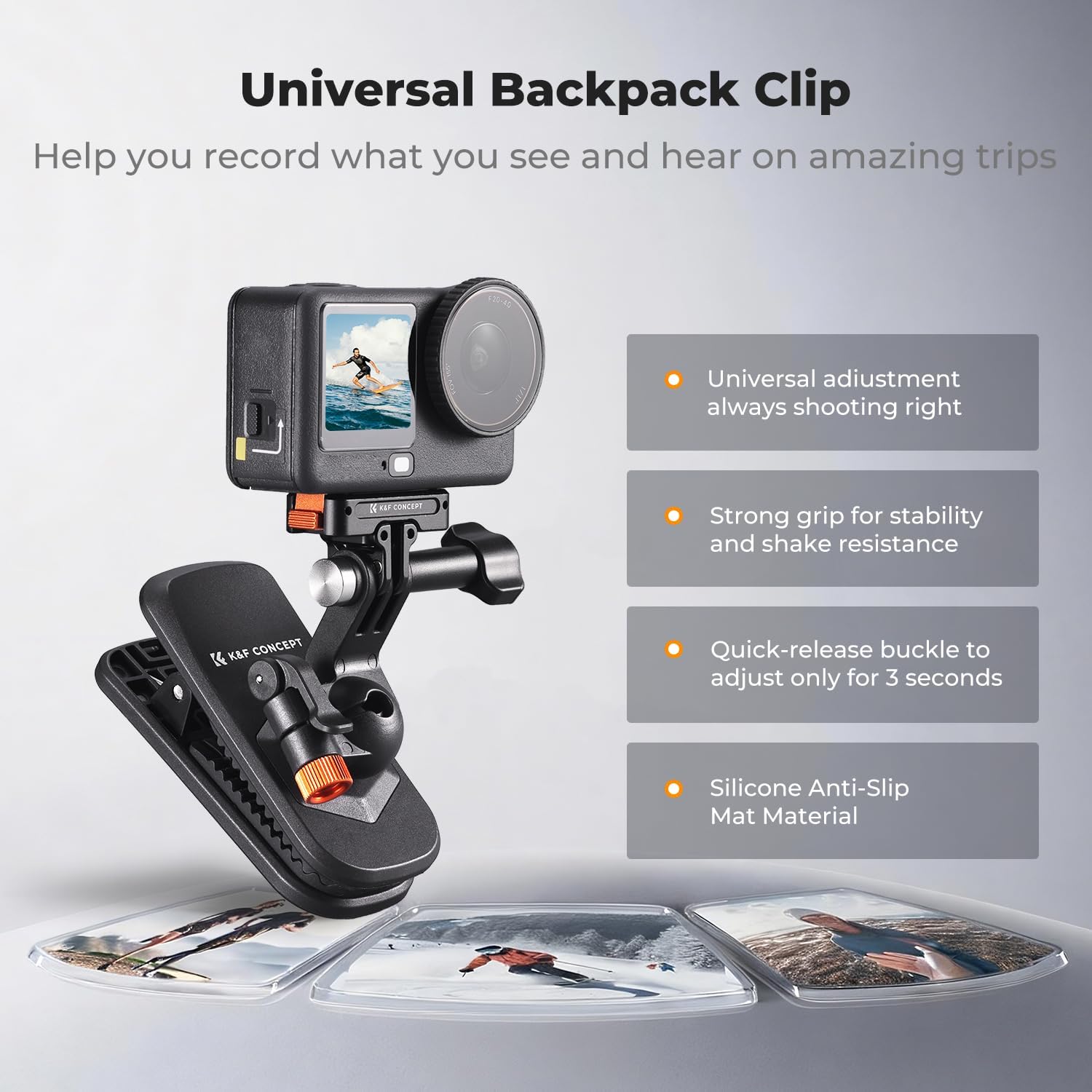 Detalle de K&F CONCEPT Support Pince Magnétique pour Sac à Dos avec Rotule 360° – Compatible GoPro et DJI Osmo Action