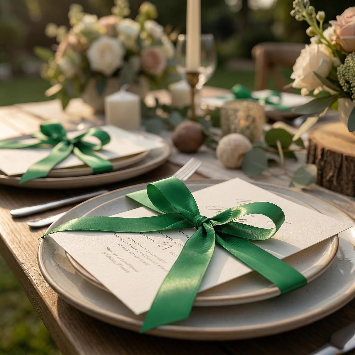 Detalle de BVIEAKD Forest Green Double-Faced Satin Ribbon, 3/4 in x 50 Yards
