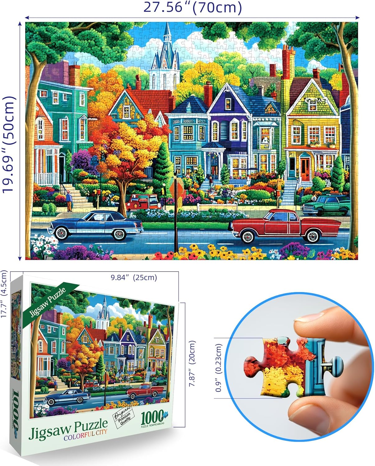 Thumbnail 1 de Fall City Landscape 1000-Piece Jigsaw Puzzle for Adults — Autumn Funny Colorful Puzzle with Letters on Back