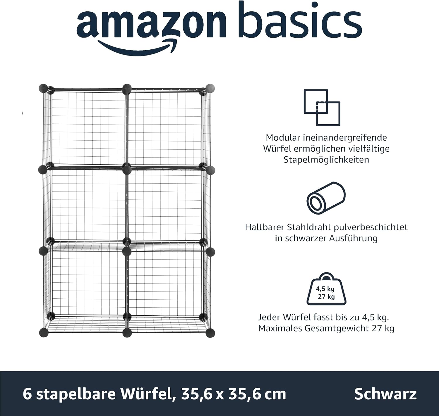 Detalle de Amazon Basics 6‑teil Würfelregal aus Metall Schwarz 77 x 37 x 113 cm
