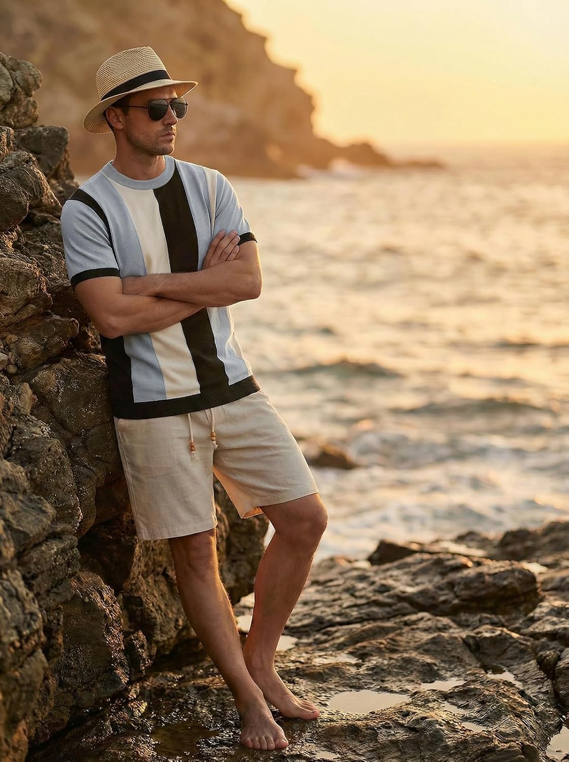 Detalle de CTU Men's Knitted Shirt: Vintage Striped Knitting Top with Contrast Colour