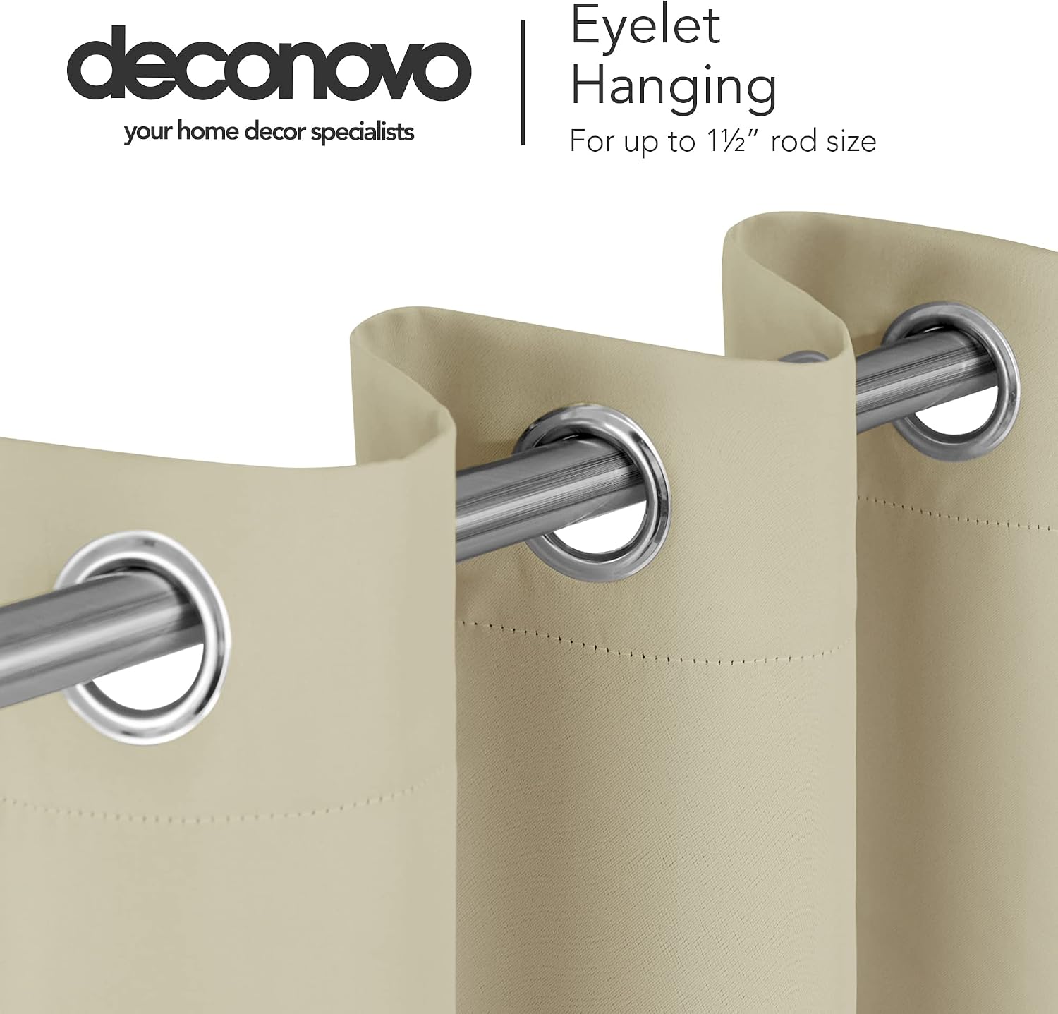 Detalle de Deconovo 52" x 84" Beige Thermal Insulated Eyelet Curtain — 1 Panel