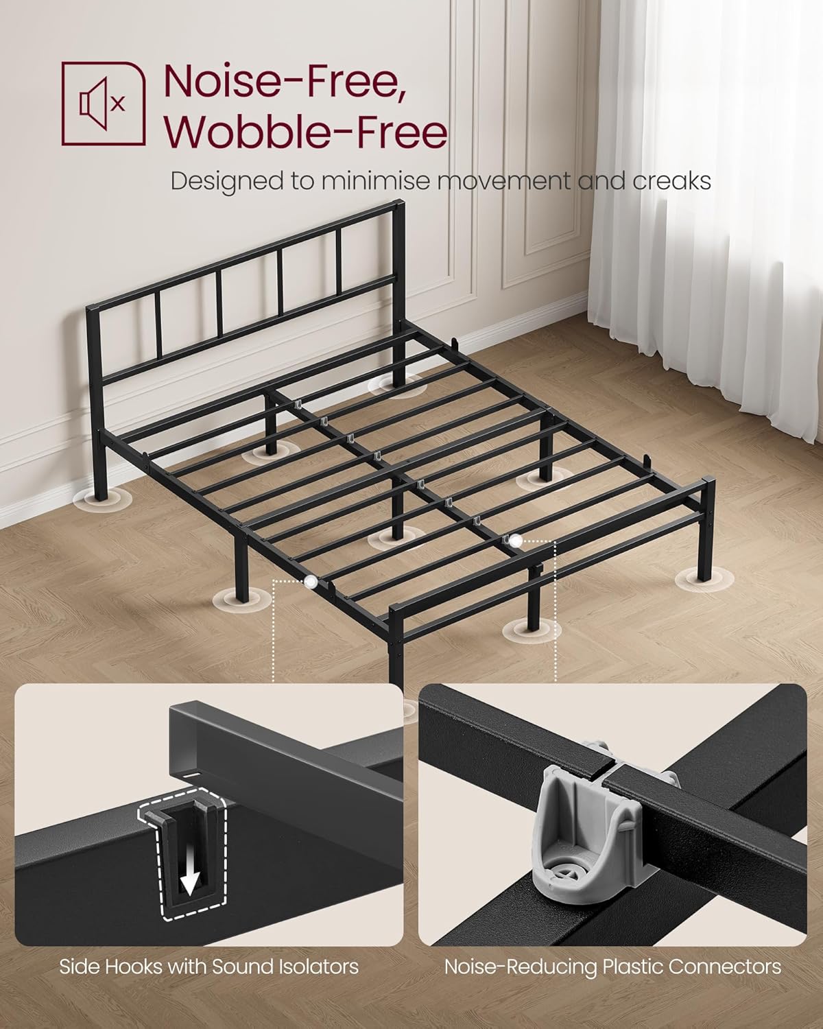 Thumbnail 3 de VASAGLE Double Bed Frame 135 x 190 cm with Slats and Headboard – Ink Black RMB296B101