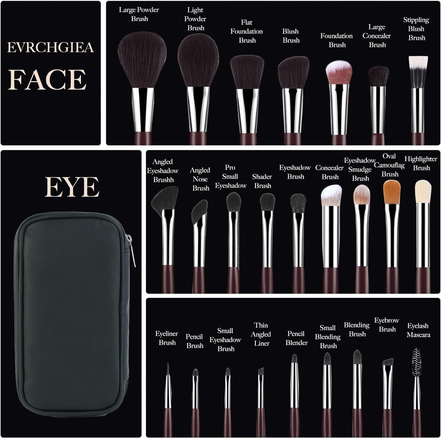 Detalle 2 de EVRCHGIEA 35-Piece Makeup Brush Set with Sponges and Travel Case