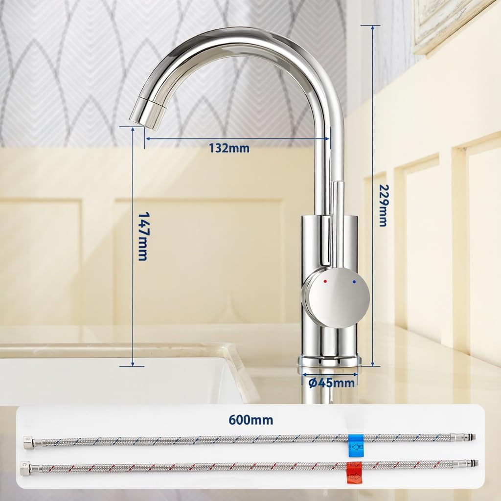 Thumbnail 5 de Auralum Rubinetto lavabo monocomando girevole 360° 60 cm 🚰