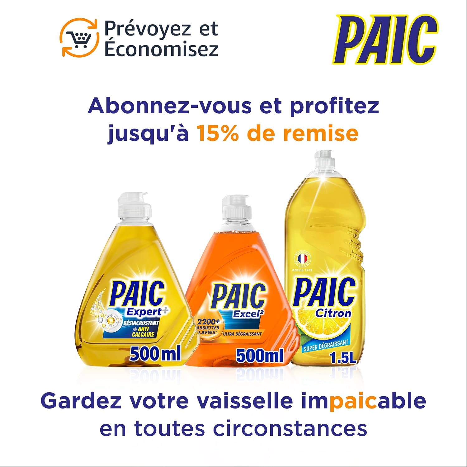 Detalle de PAIC Excel² Anti-Odeurs - Liquide Vaisselle main 12 x 500 ml, Ultra-Dégraissant et Désodorisant