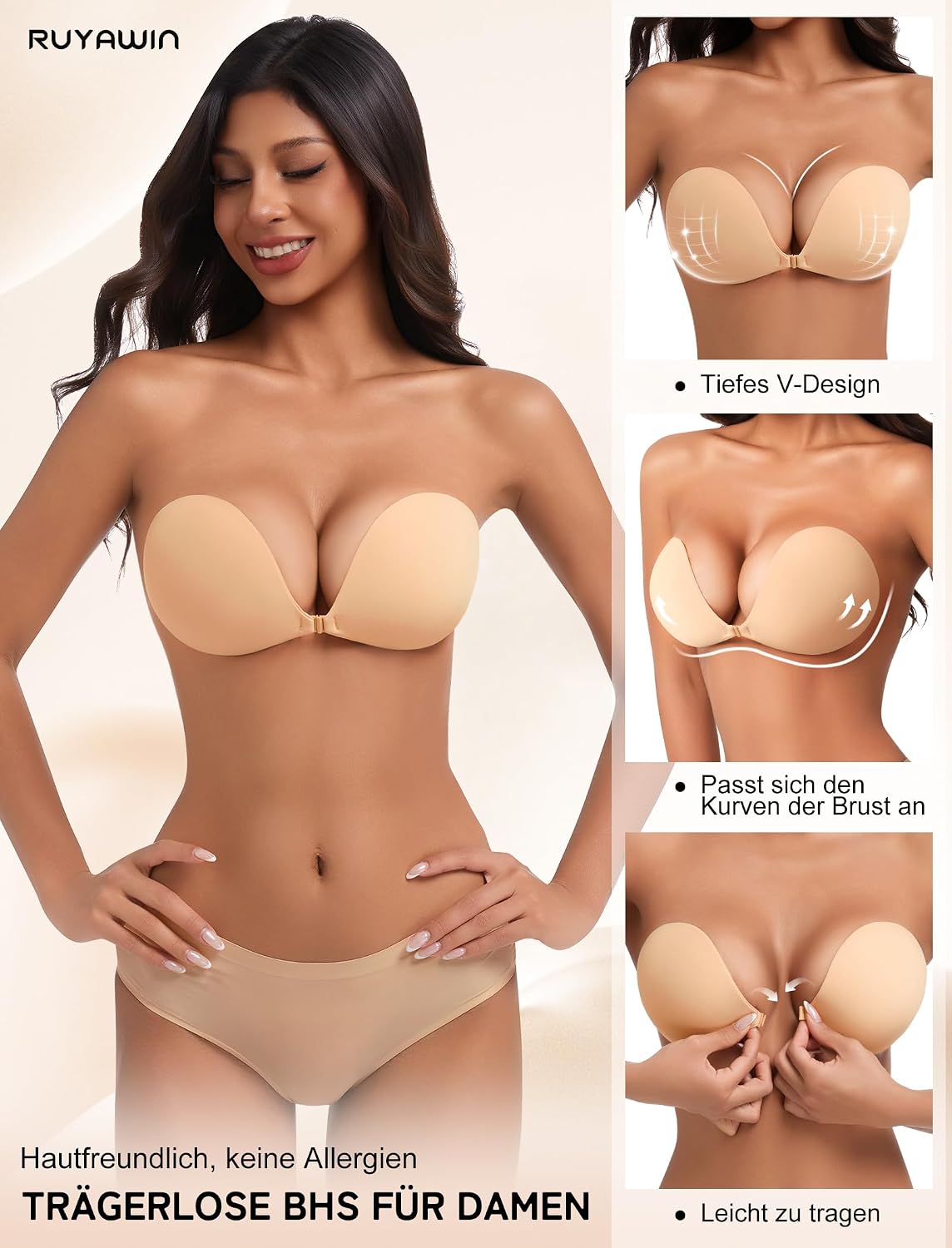 Detalle de Klebe BH Push Up Ohne Träger – Selbstklebender Klebebh für Rückenfreies Kleid