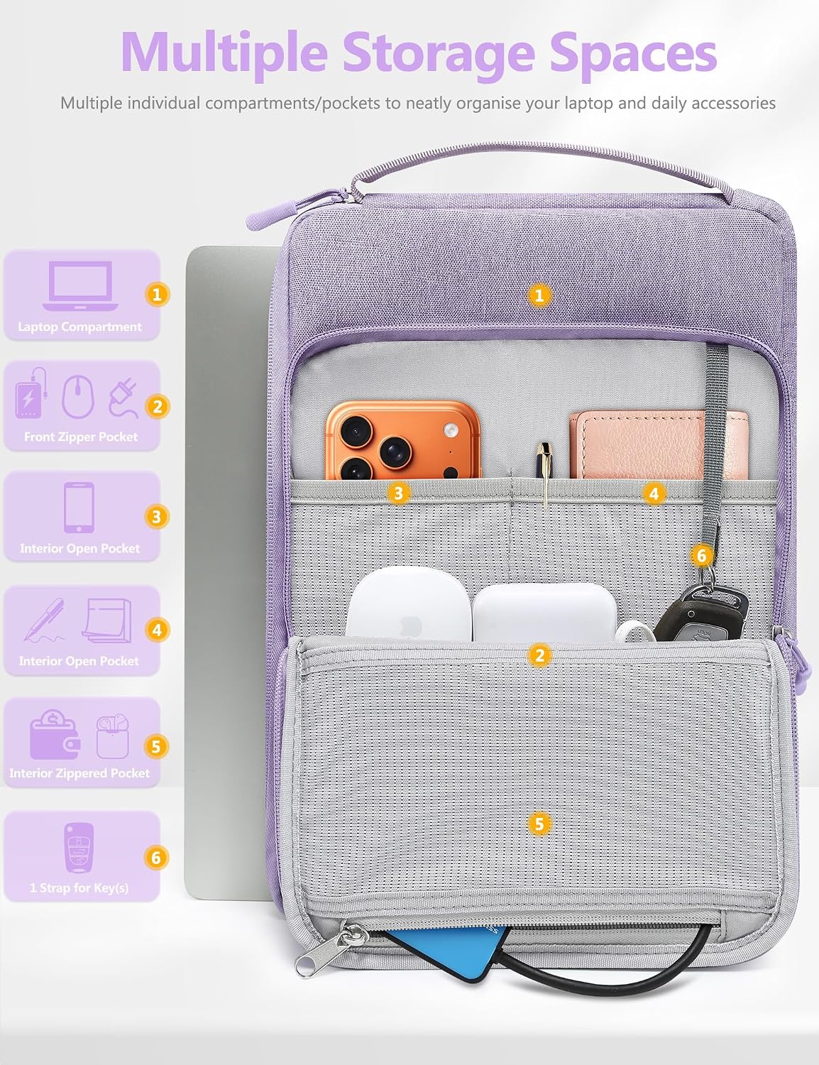 Detalle de HYZUO 14-15 Zoll Laptop-Schutztasche Flieder Lila – 14–15 Zoll kompatibel mit MacBook Air/Pro, Dell, HP, Lenovo, Asus, Acer, Huawei