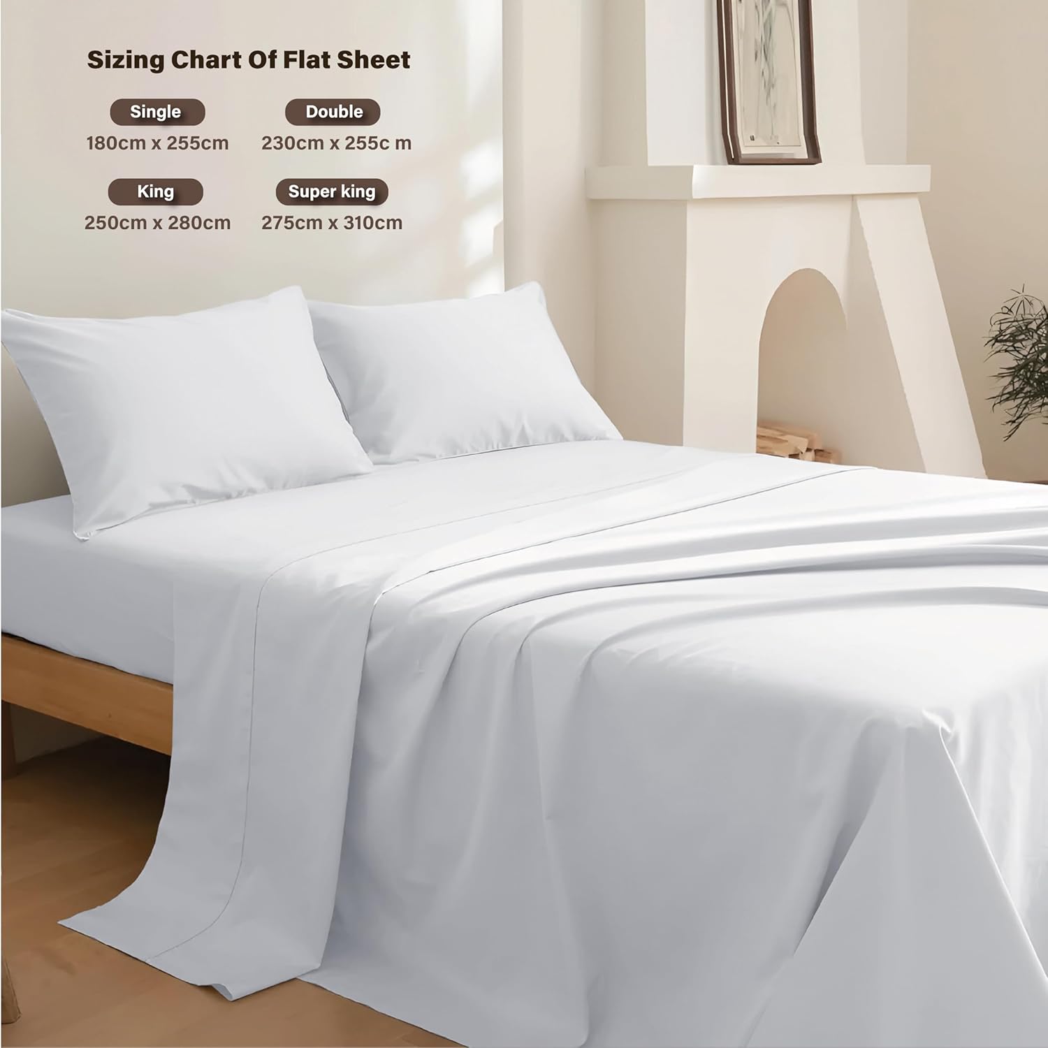 Thumbnail 2 de Rehan & Co Single White Egyptian Cotton Flat Sheet (300 Thread Count) 180 x 255cm