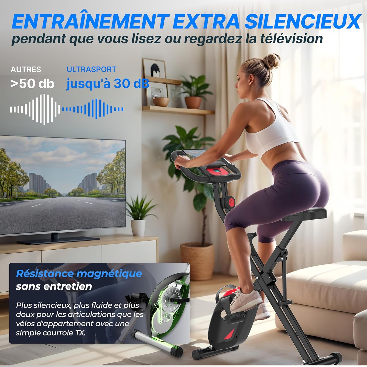 Thumbnail 3 de Ultrasport F-Bike Pro vélo d’appartement pliable