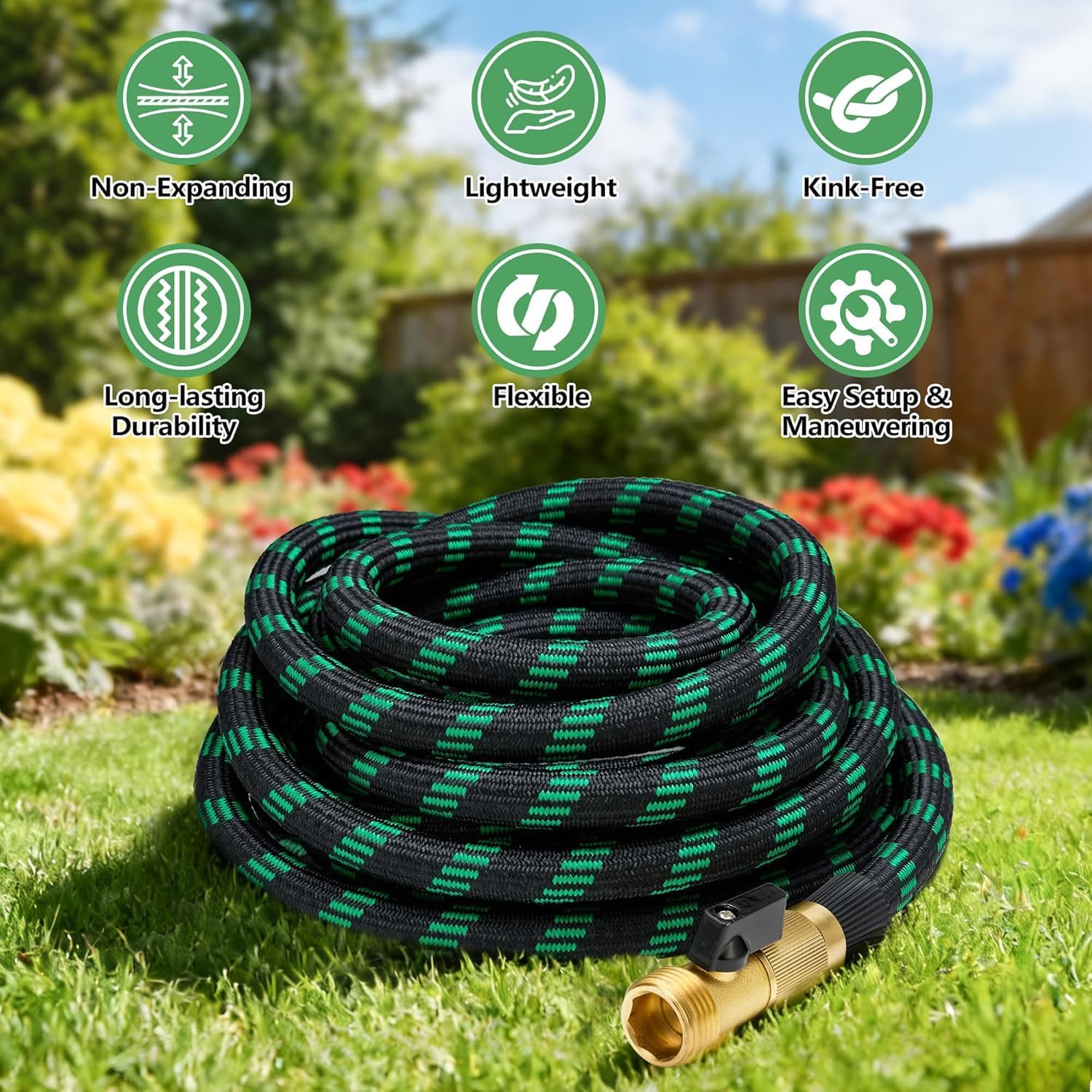 Thumbnail 1 de 50 FT Non-Expandable Garden Hose — 2026 Upgraded Ultra-Light, Anti-Kink, 10-Pattern Nozzle