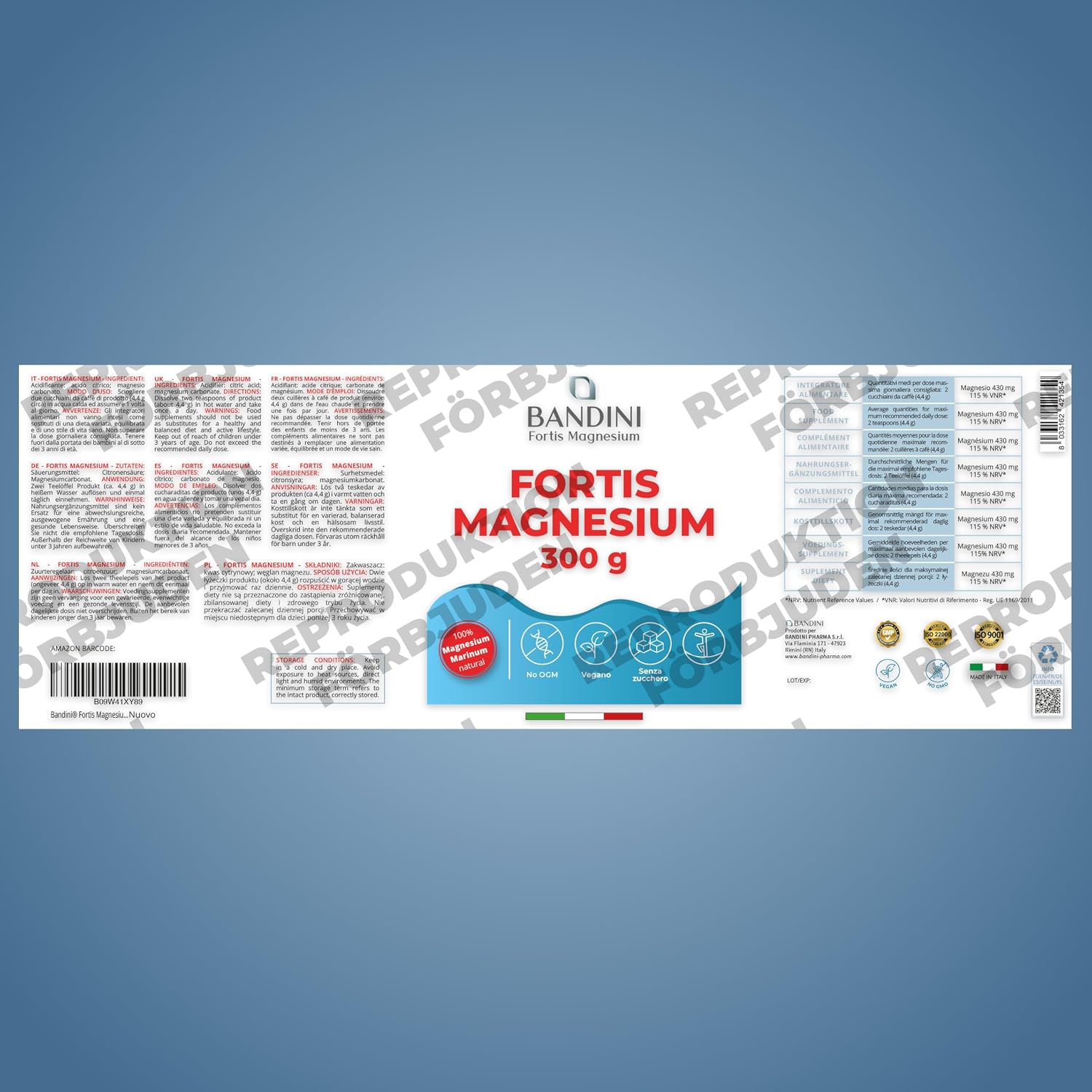 Detalle 2 de BANDINI Fortis Magnesium 300 g – veganskt magnesiumpulver med apelsinsmak