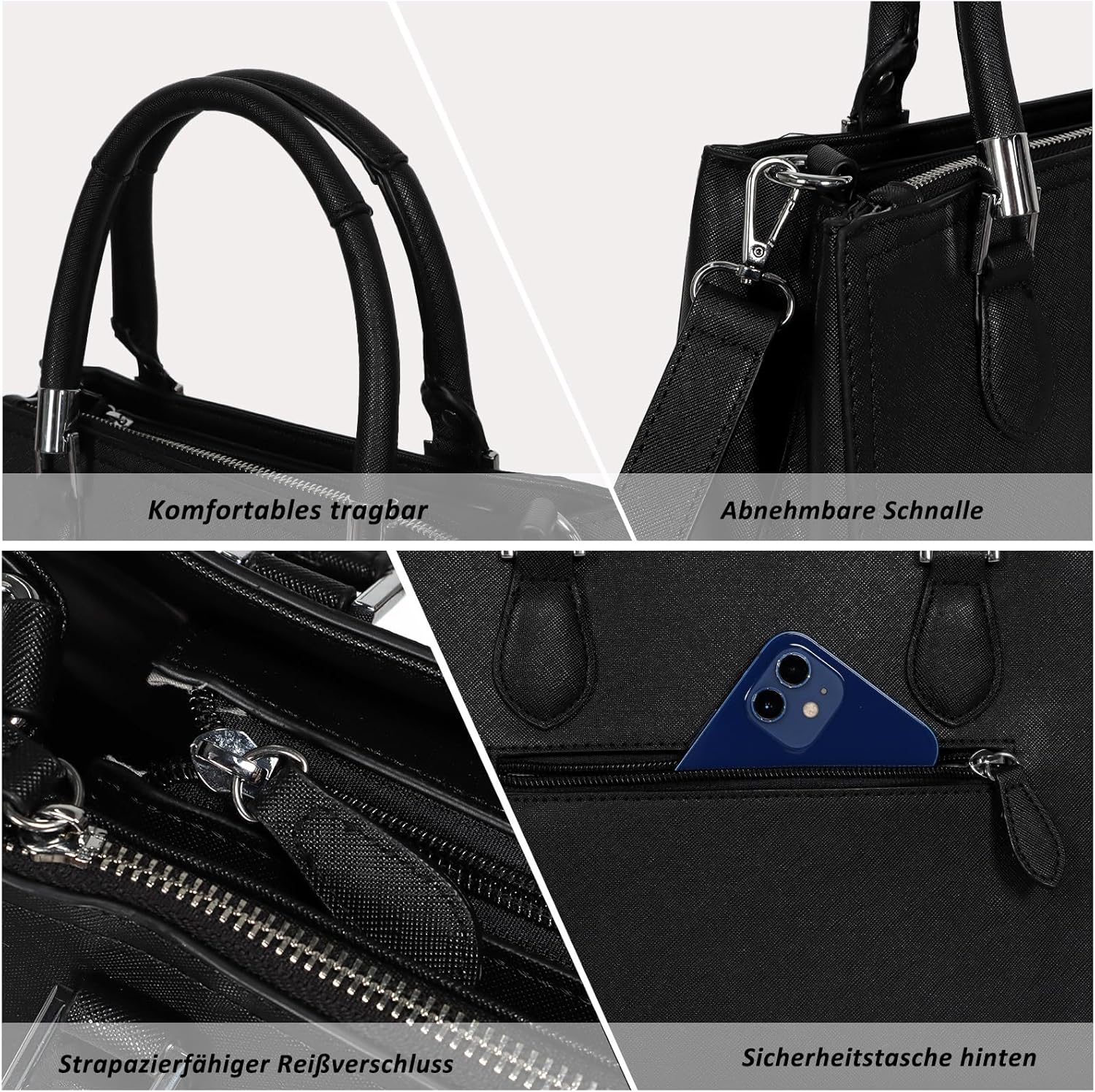 Thumbnail 4 de TAN.TOMI Handtasche für Damen (Henkeltasche/Business- & Crossbody-Option) – mit mehreren Fächern, Reißverschlüssen & abnehmbarem Riemen