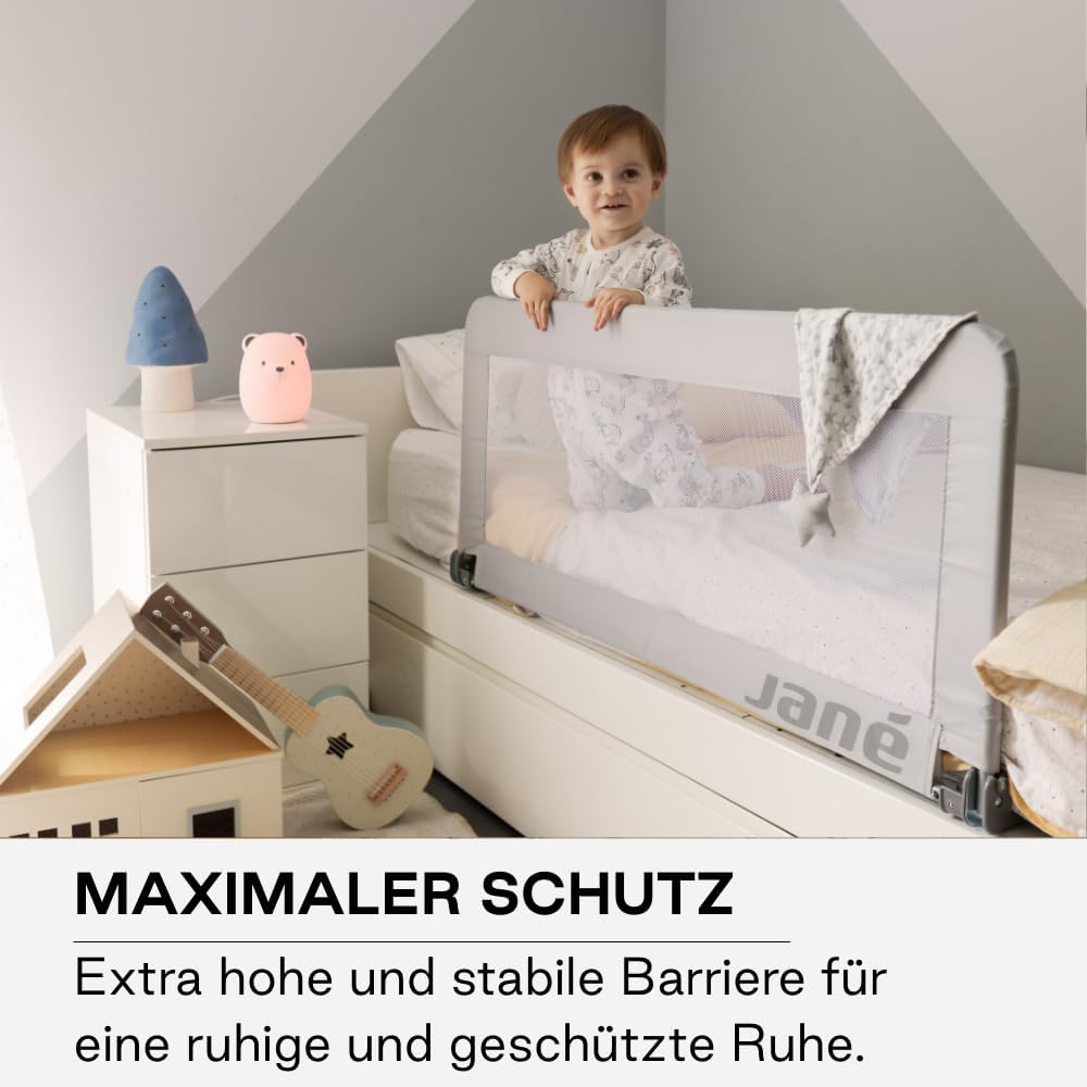 Thumbnail 3 de Jané Klappbares Kinderbettgitter 110 cm – Extra Hoch, Atmungsaktiv, Grau