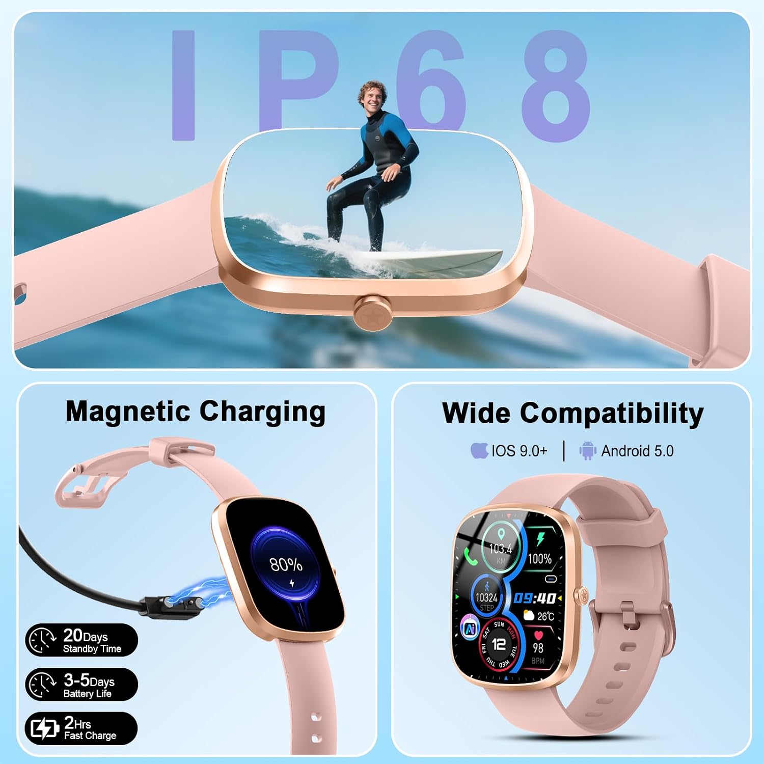 Detalle de IA Montre connectée pour Femme/Homme avec ChatGPT, écran 1,91" et appels Bluetooth (IP68) – FitCloudPro