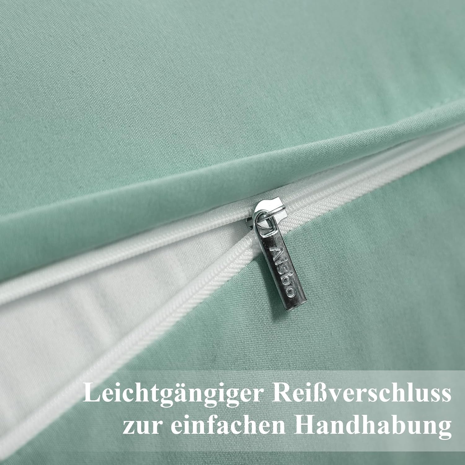 Thumbnail 3 de Aisbo Kissenbezug 80x80 im 2er-Set (Kopf-/Dekokissen), Salbeigrün, Mikrofaser mit Reißverschluss, ÖKO-TEX