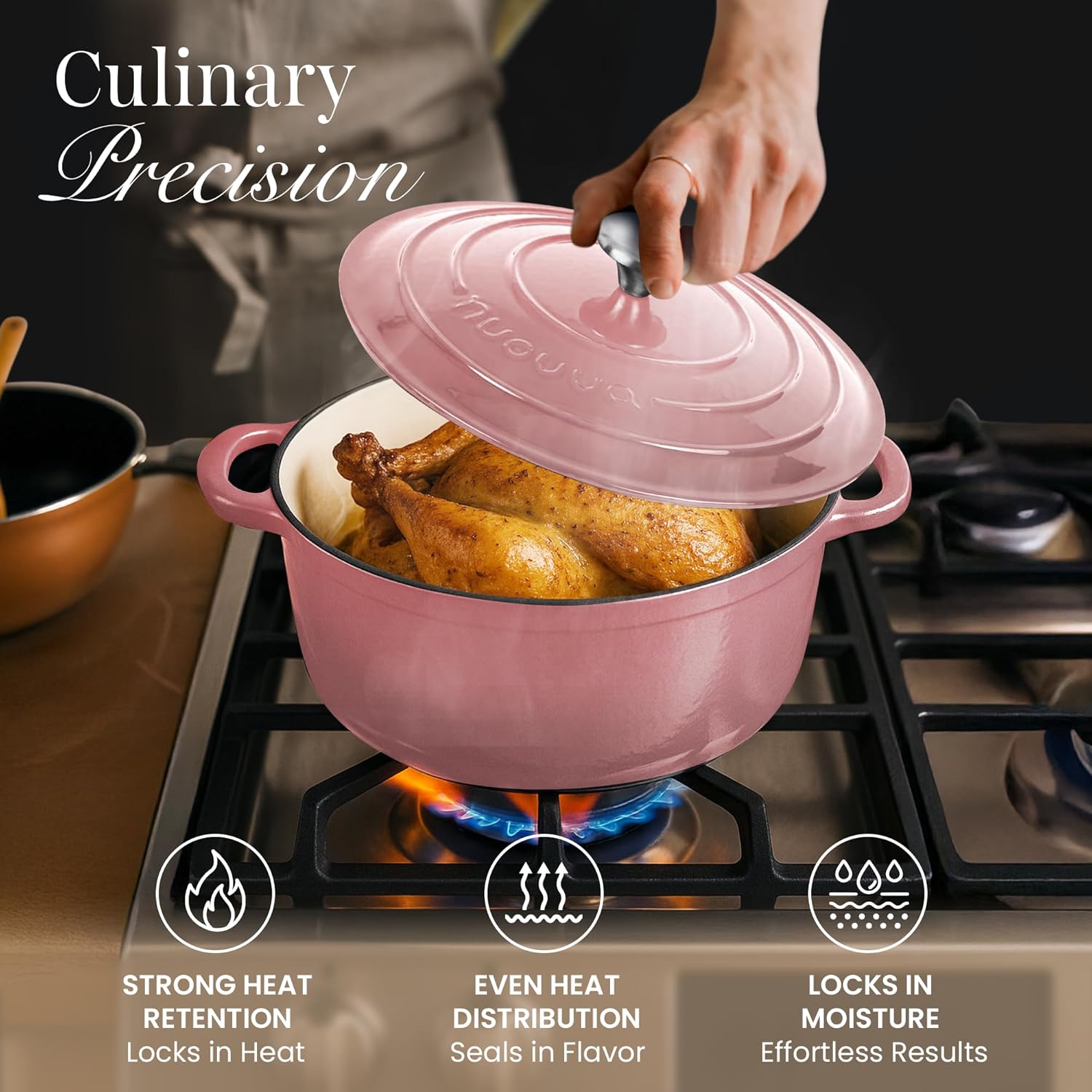 Thumbnail 6 de nuovva Enamelled Cast Iron Dutch Oven Pot with Lid – 6.4 Quart, 28cm Pink