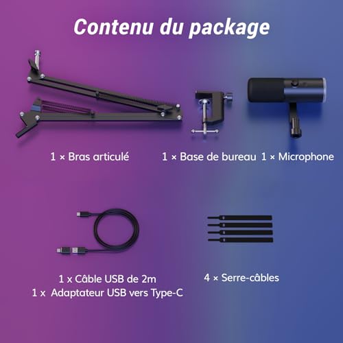 Thumbnail 8 de TONOR TD510 AIR H+ Micro Gaming Dynamique pour PC — Microphone Cardioïde USB/XLR avec Bras, RGB et Annulation IA