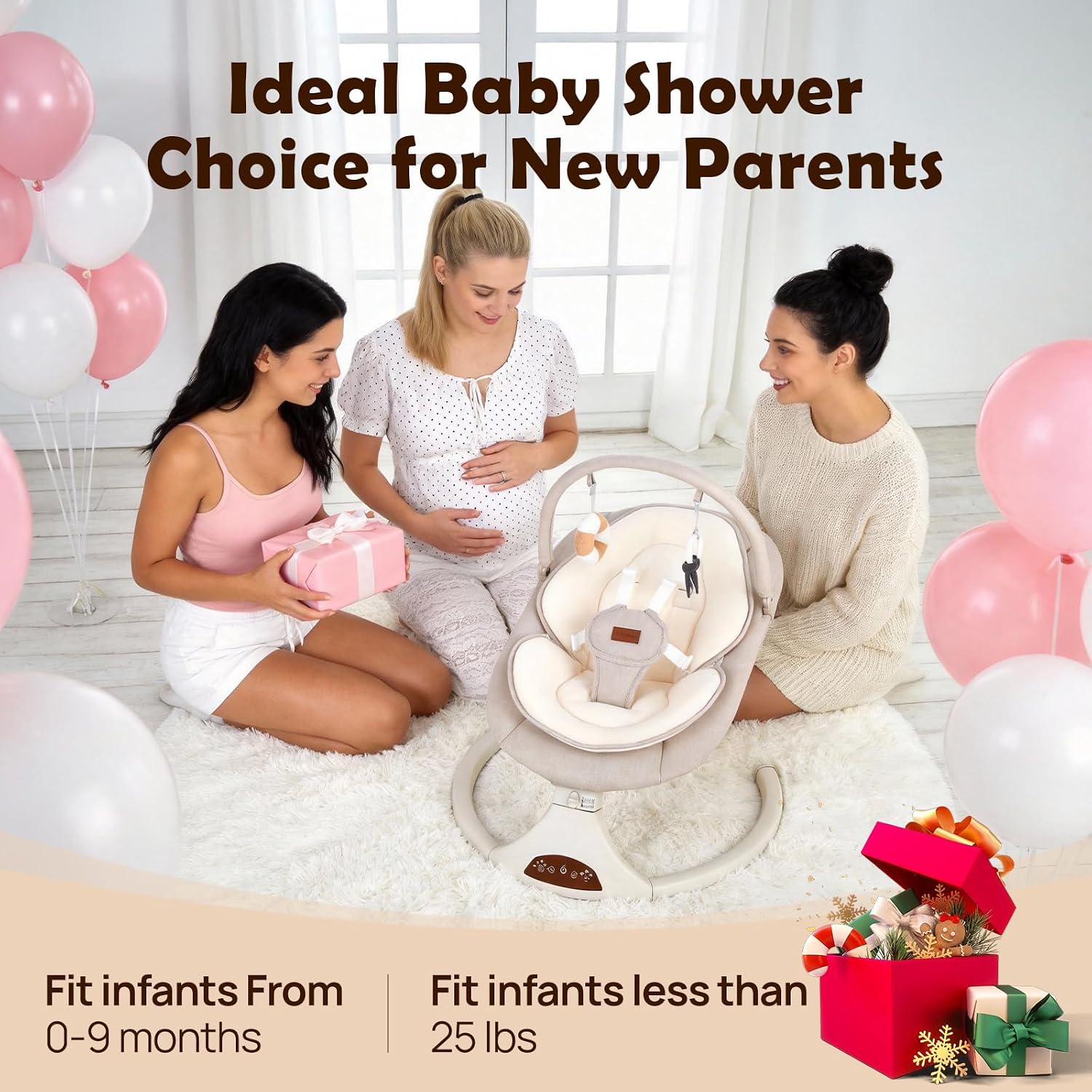 Thumbnail 1 de Viriwebaby XJD001-Beige Infant Swing, 5 Speeds, Bluetooth and Timer