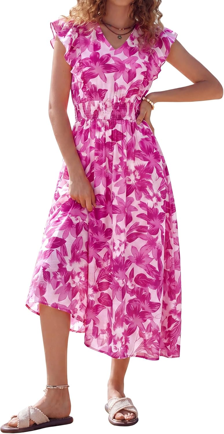 Detalle 2 de Kate Kasin Robe bohème à fleurs pour femme – Robe d'été décontractée avec poches