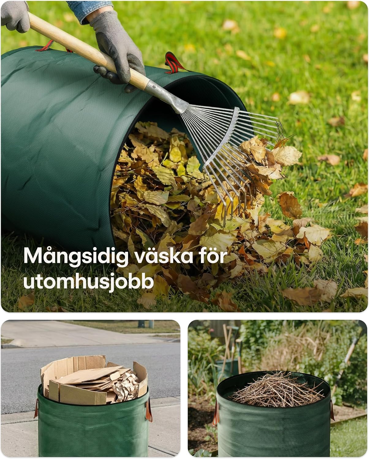 Detalle 2 de Praknu lövsäckar med lock, 300 liter, fyra handtag och hopfällbar design