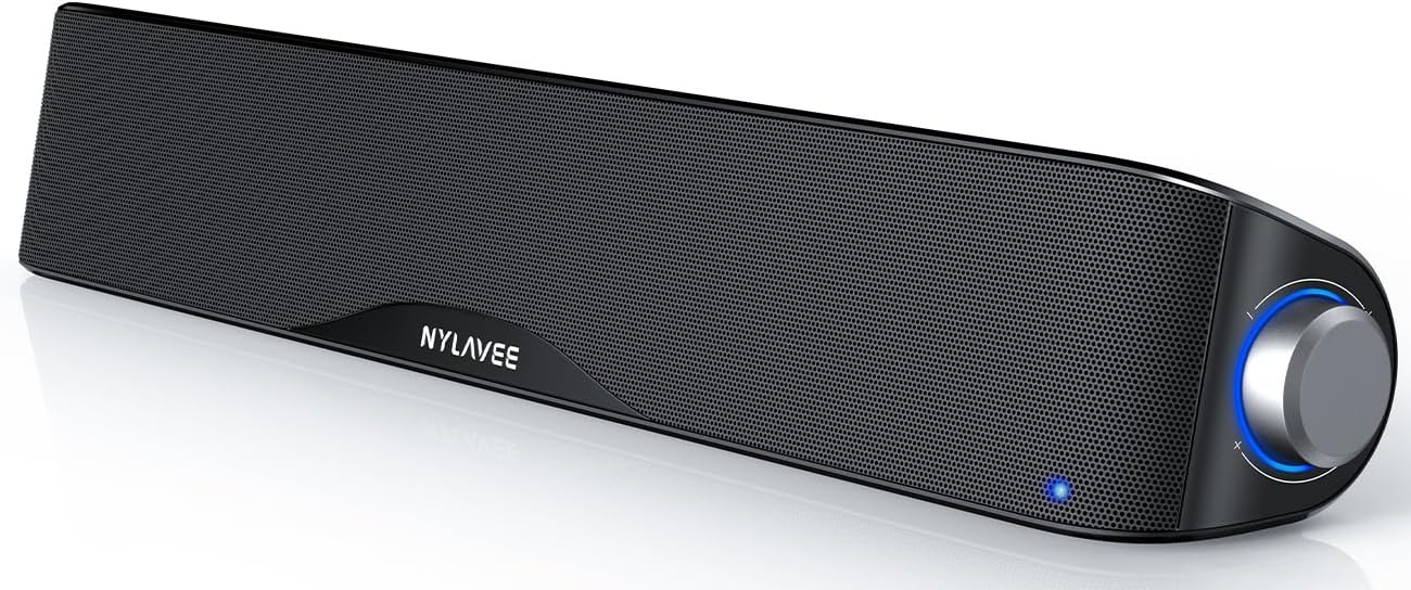 Detalle de Nylavee Computer Speakers: Hi‑Fi Stereo Sound Bar for Desktop with Bluetooth, USB Power and Built‑in Mic